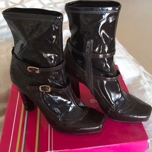 BCBG dark brown patent boots.